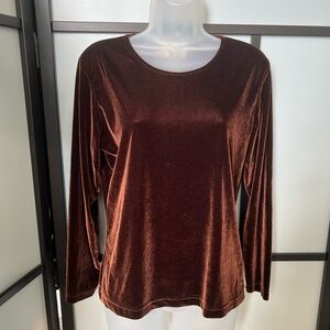 Vintage Frazier Lawrence Velour Velvet 3/4 Sleeve Top Medium Chocolate Brown